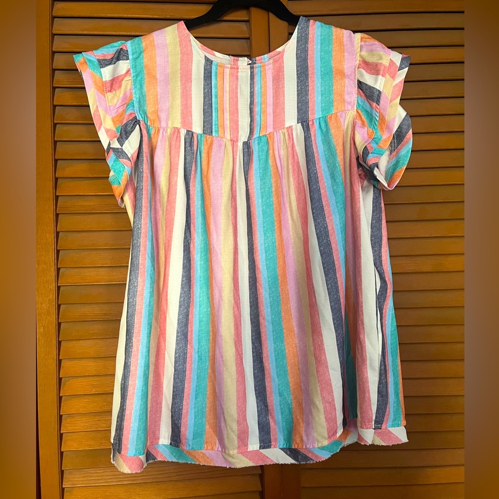 Striped short sleeve rainbow blouse, Large.